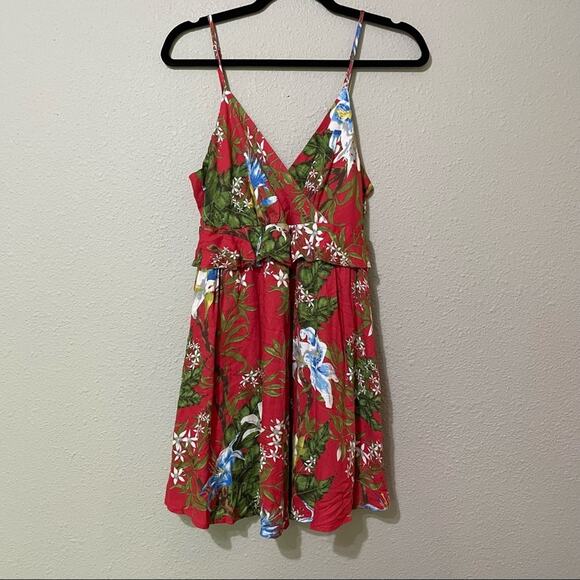 Everly Red Floral Ruffled Mini Dress Womens S Summer Sundress Girly Tropical - Picture 1 of 8